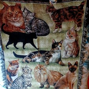 Vintage-Look Cat Throw Blanket - Large 45"x60"
